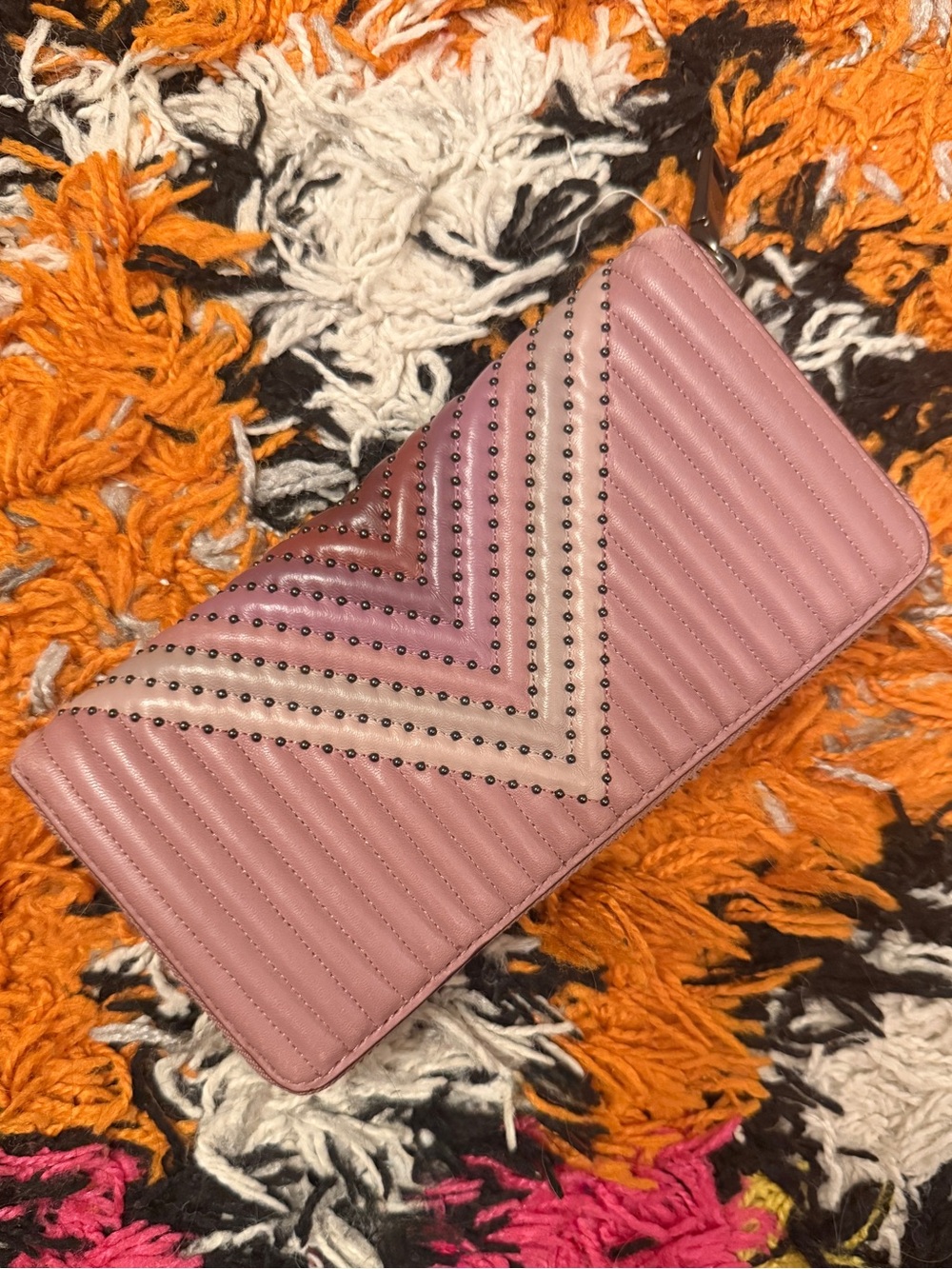 Coach Accordion Zip Wallet with Quilting and Rivets